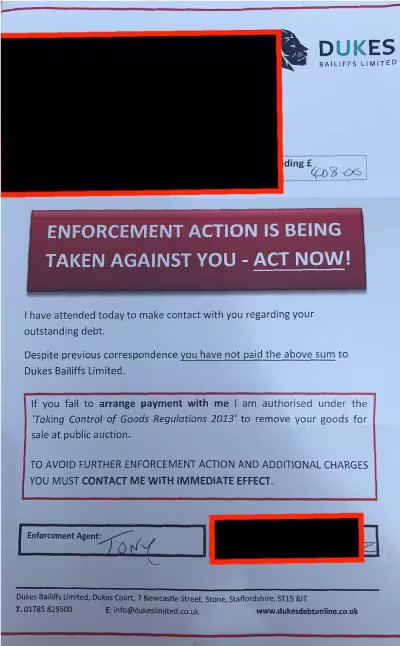 Dukes Bailiffs Letter