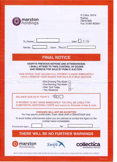 Marston Holdings Enforcement Letter